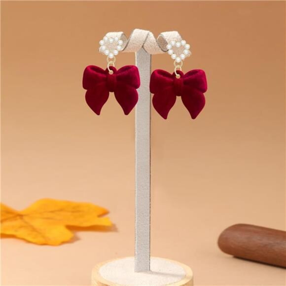 Velvet Drop Earrings – Unique Statement Design, Alloy & Fabric, Gift-Ready - Picture 2 of 5